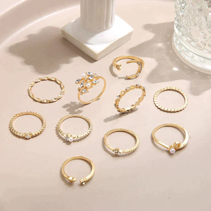 Conjunto de Anillos de Plata y Oro (10 pares)