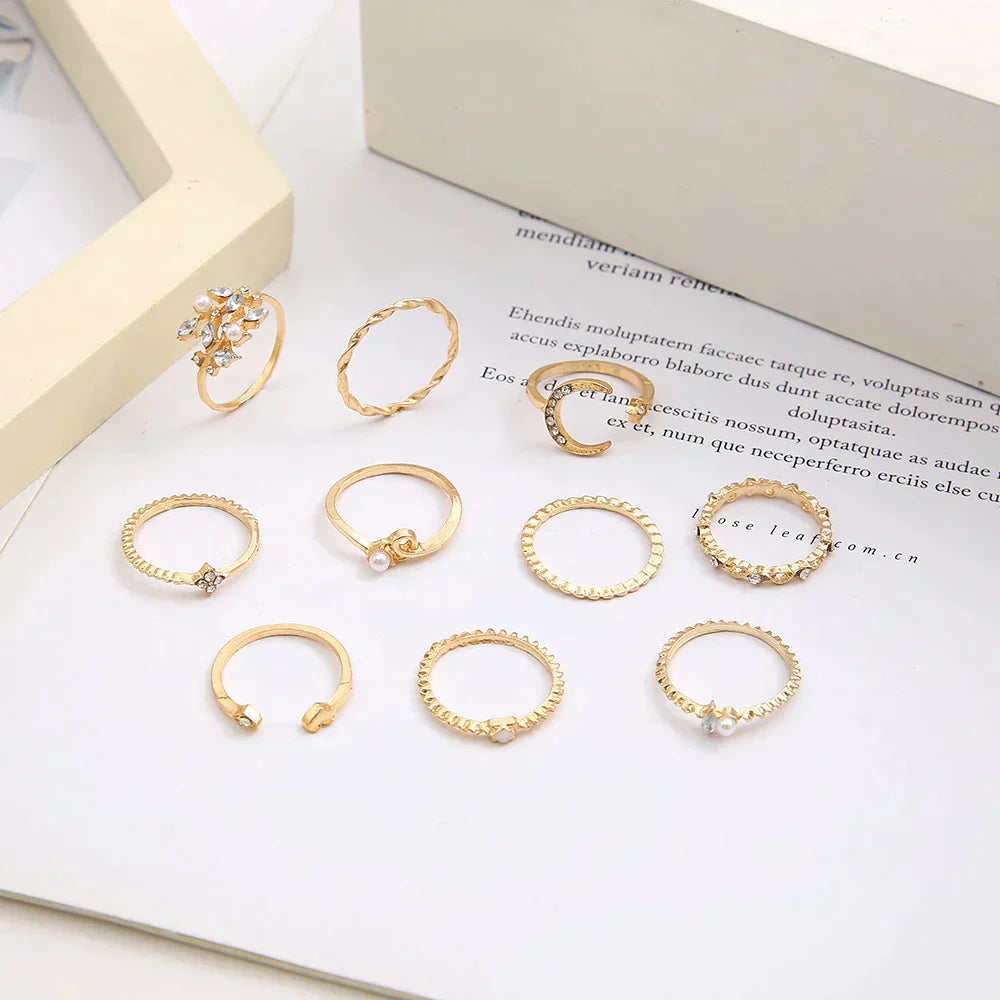 Lote de 10 anillos bohemios chapados en plata y oro
