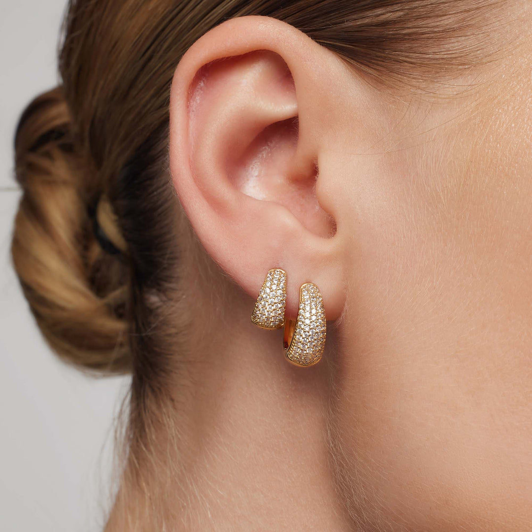 Pendientes Huggie Pavé Diamante | Oro