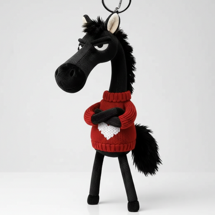 Caballo descarado - Negro y rojo con corazón Colgante para llaves