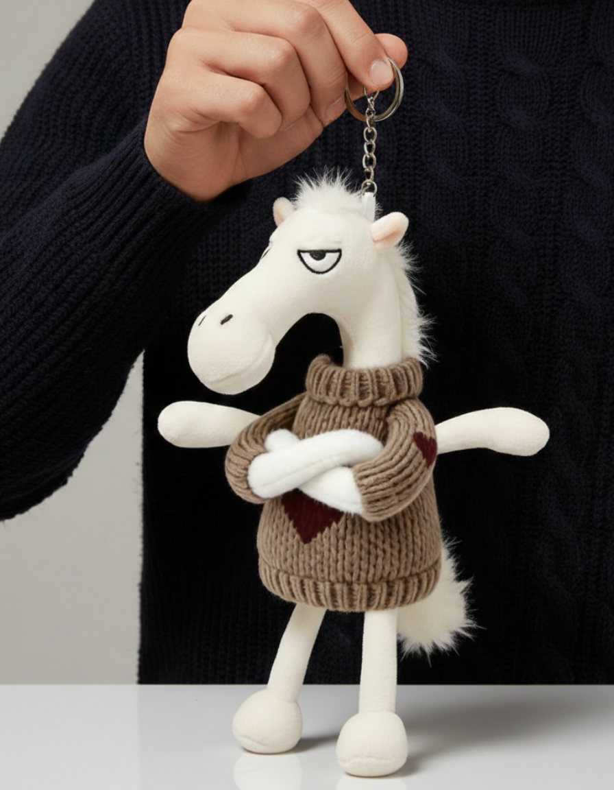 Blanco y marrón Llavero «Caballo descarado»
