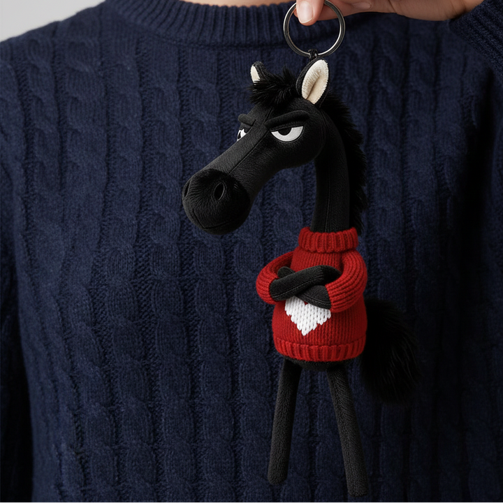Caballo descarado - Negro y rojo con corazón Colgante para llaves