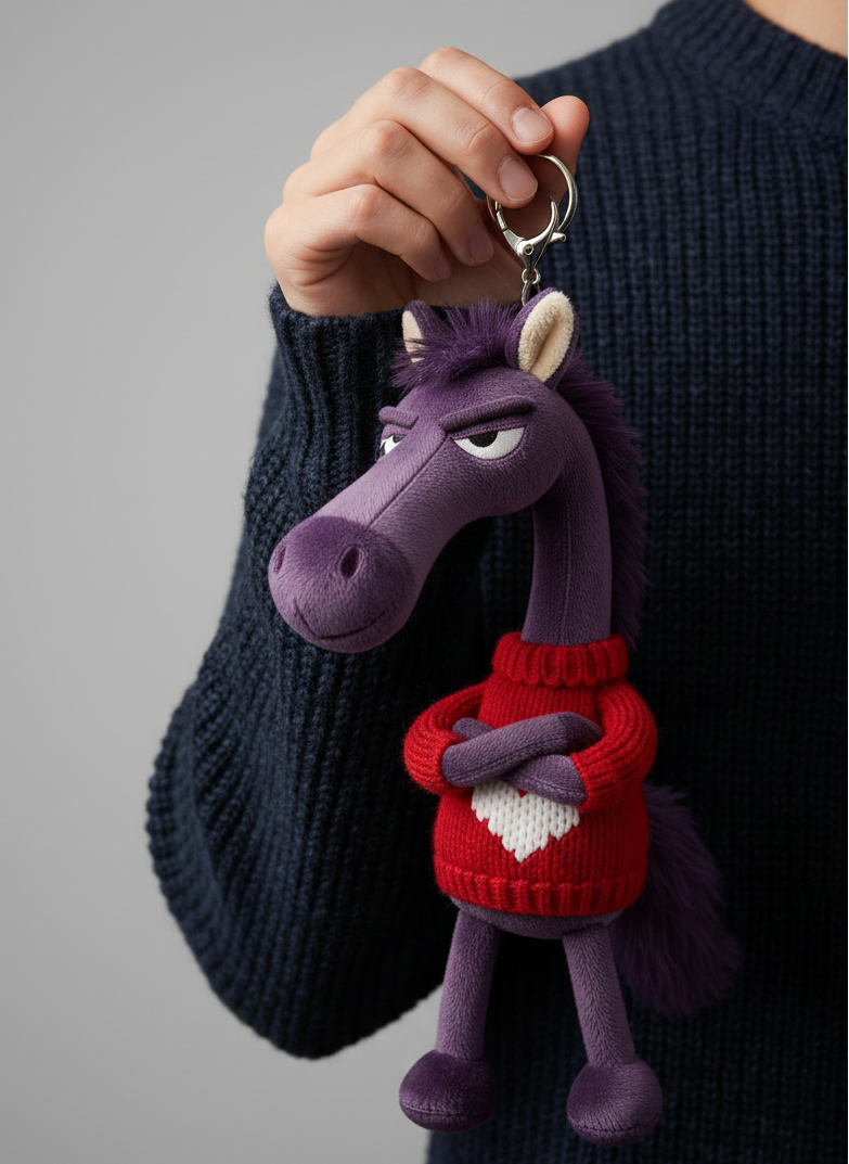 Caballo descarado - Corazón morado y rojo Colgante para llaves