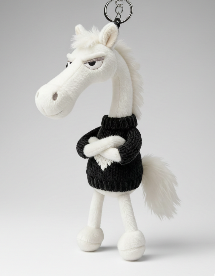 Caballo descarado - Blanco con corazón negro Colgante para llaves