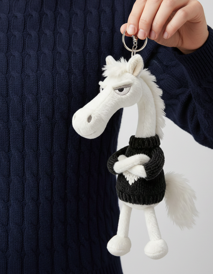 Caballo descarado - Blanco con corazón negro Colgante para llaves