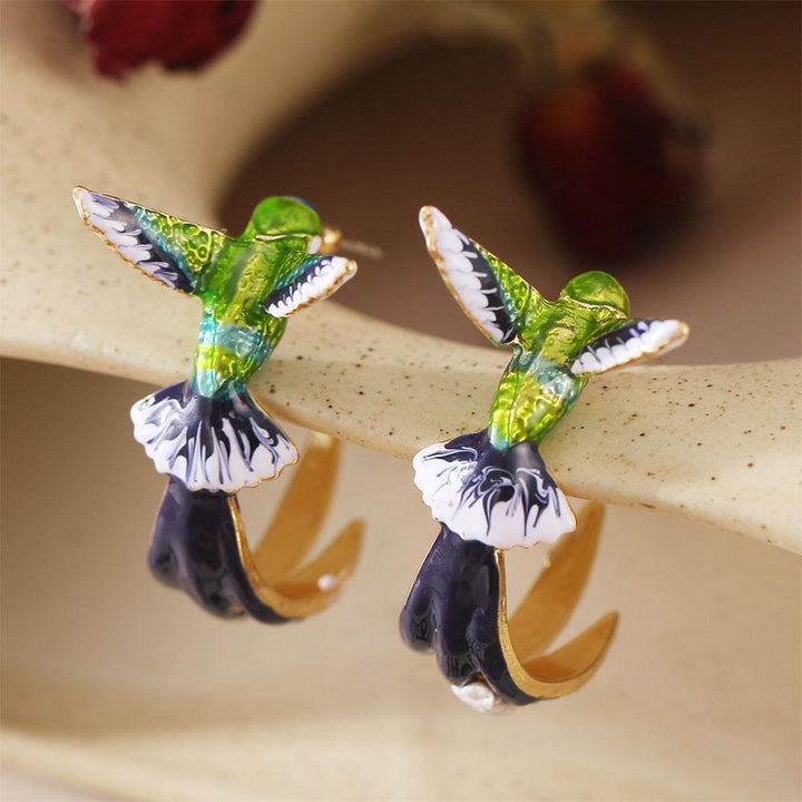 Pendientes creativos exclusivos con forma de colibrí