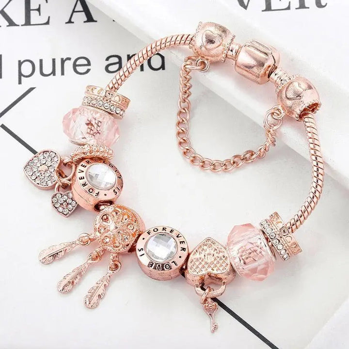 Pulsera Catcher of Dreams Rosa con colgantes en plata
