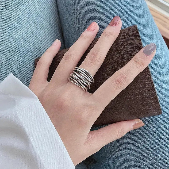 Anillo ajustable en capas plateado