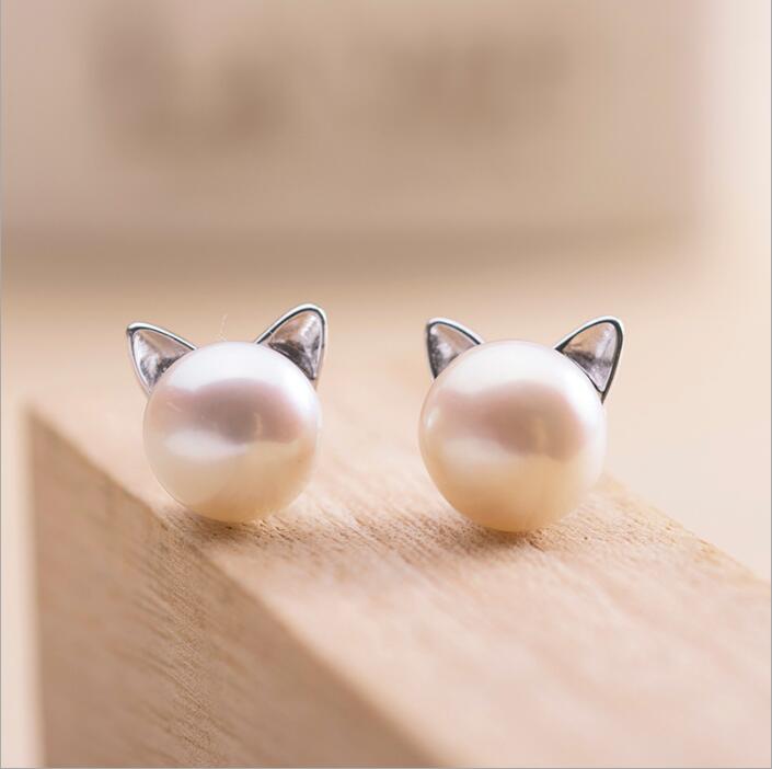 Pendientes de Gatitos con Perlas Cultivadas y Plata
