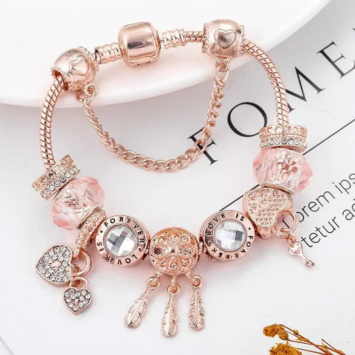 Pulsera Catcher of Dreams Rosa con colgantes en plata