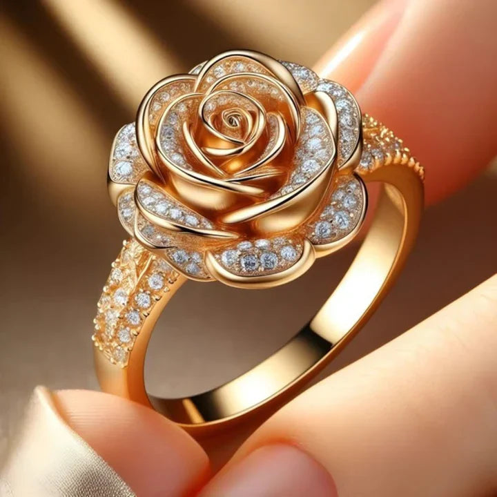 Anillo Exótico Plateado en Oro Rosa con Circonia