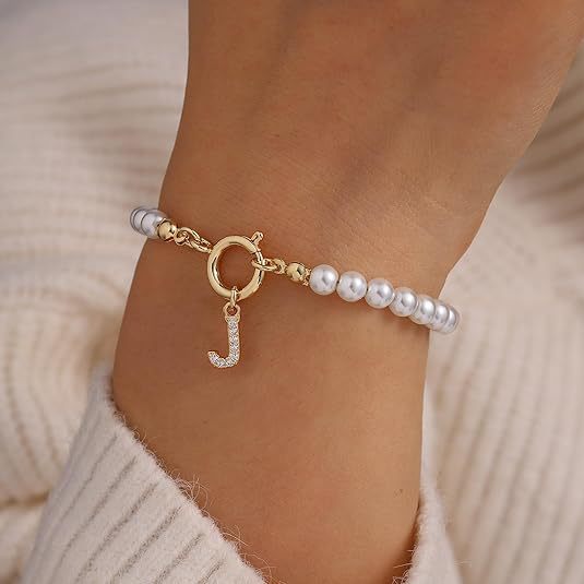 Pulsera de Oro con Perlas y Letra