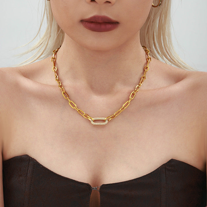 Conjunto de Joyas Cadena Eslabón Pavé | Oro