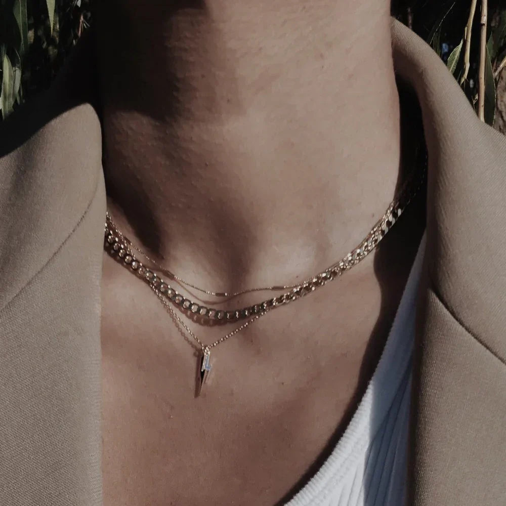 Collar Cadena Curb Plano | Oro