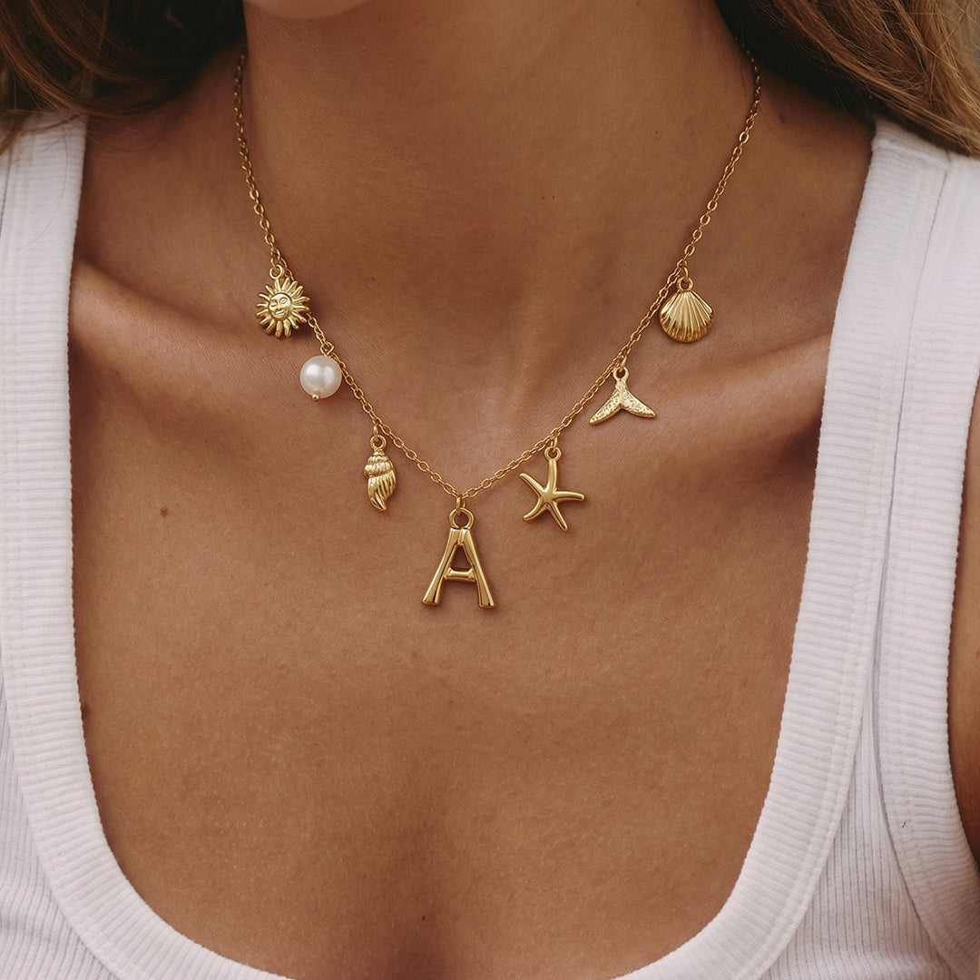 Collar Océano con Letra de Oro