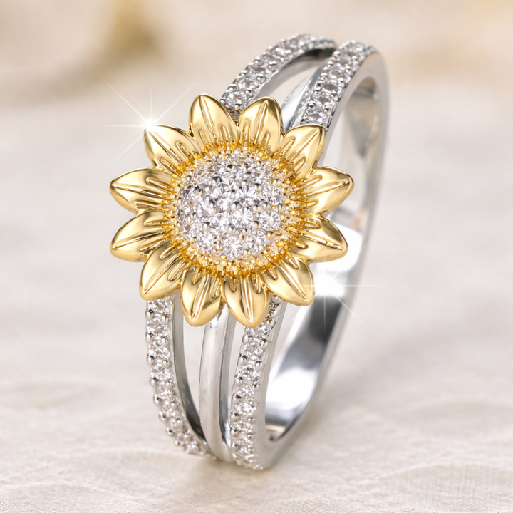 Anillo exótico Sunbloom en oro y plata