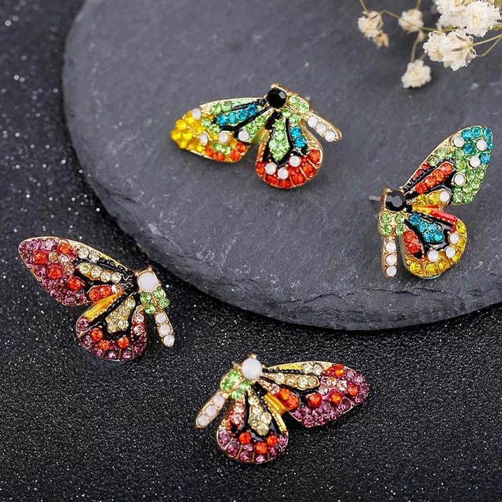 Pendientes de alfiler con forma de mariposa y circonitas de colores