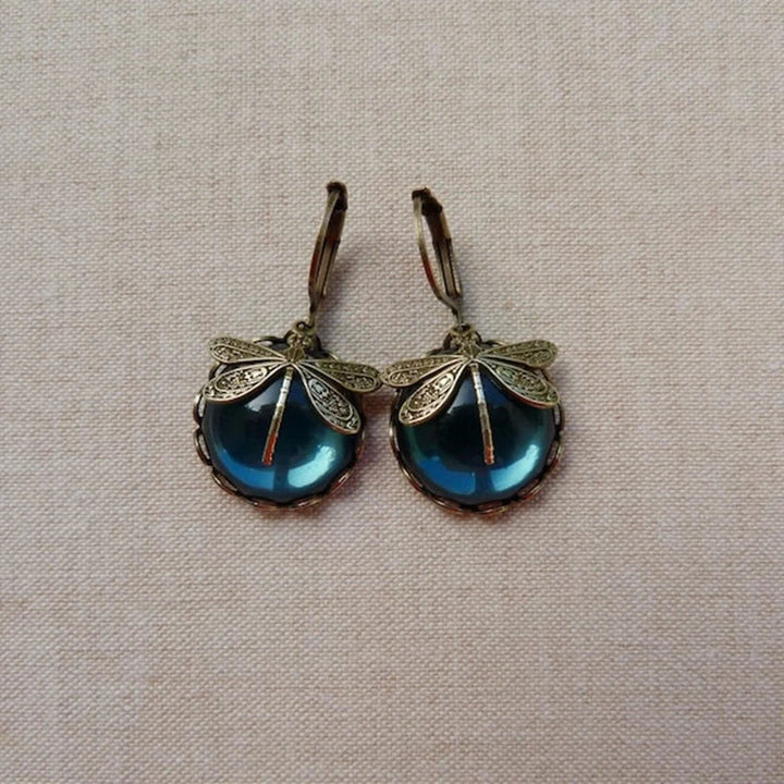 Pendientes Esféricos de Libélula en Oro Antiguo