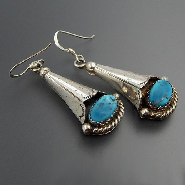 Pendientes Vintage en Plata con Piedra Azul