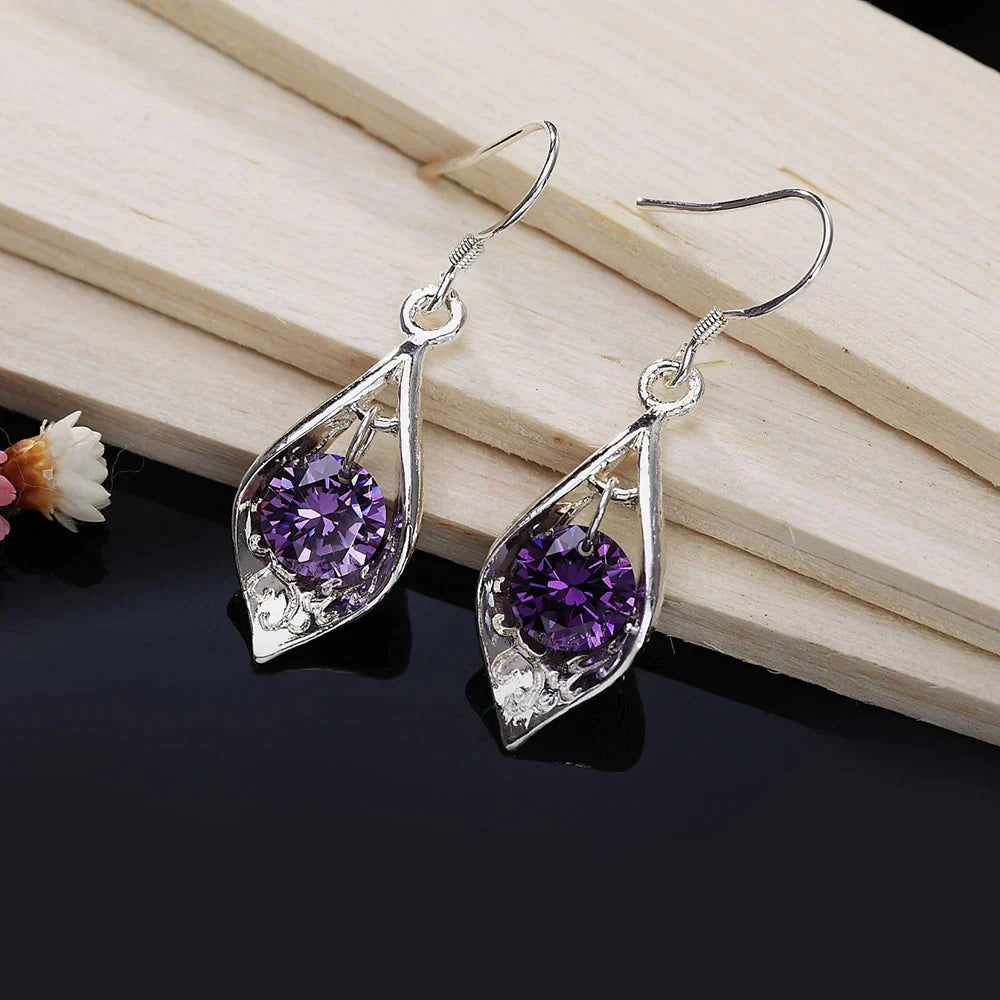 Pendientes en Plata con Cristal Violeta