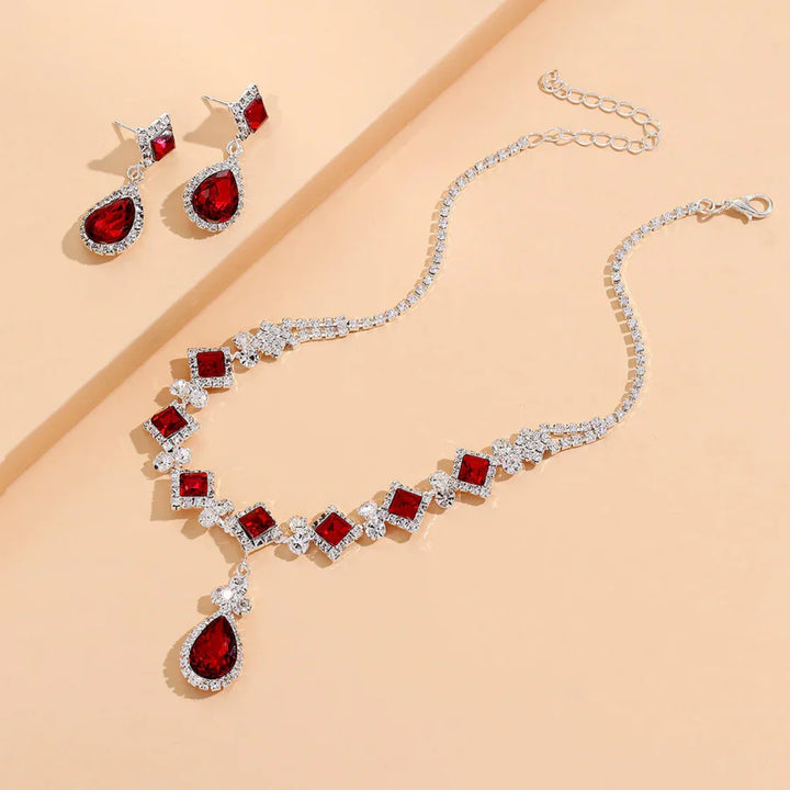 Conjunto Gota Vermelha – Gargantilla y pendientes colgantes