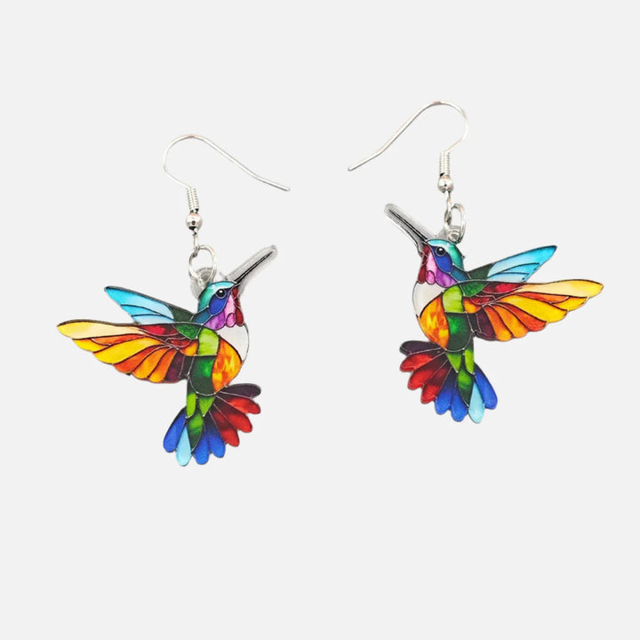 Pendientes Colgantes de Colibrí en Acrílico – Diseño 2D Brillante