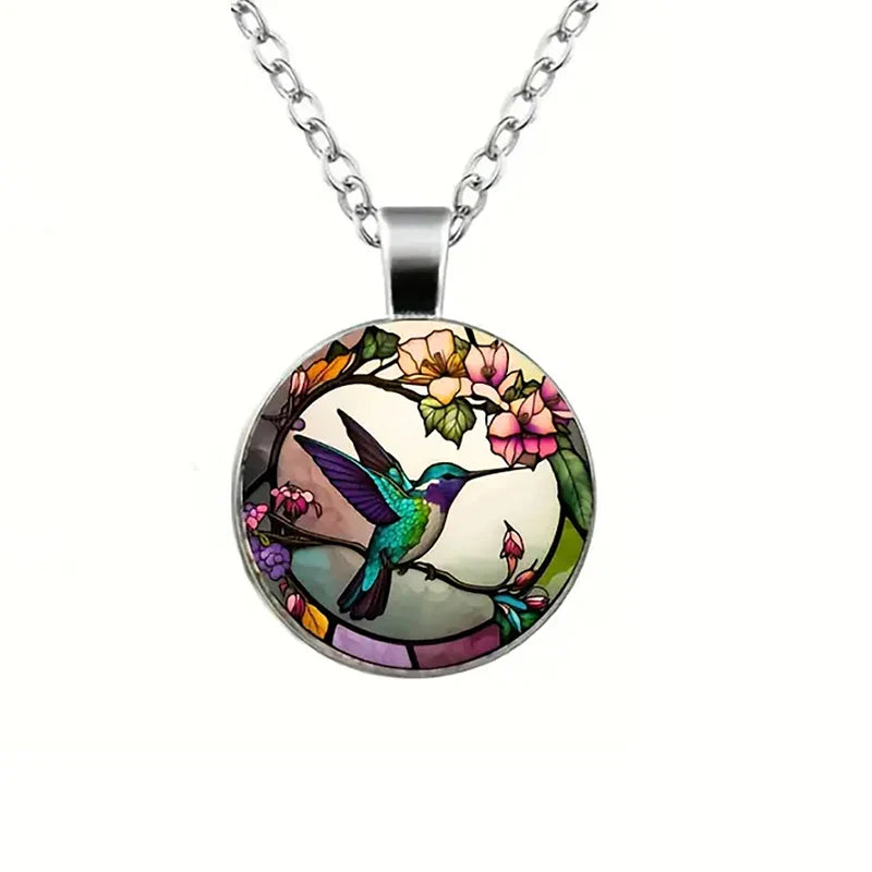 Collar Con Colgante De Cristal En Forma De Colibrí Con Cúpula