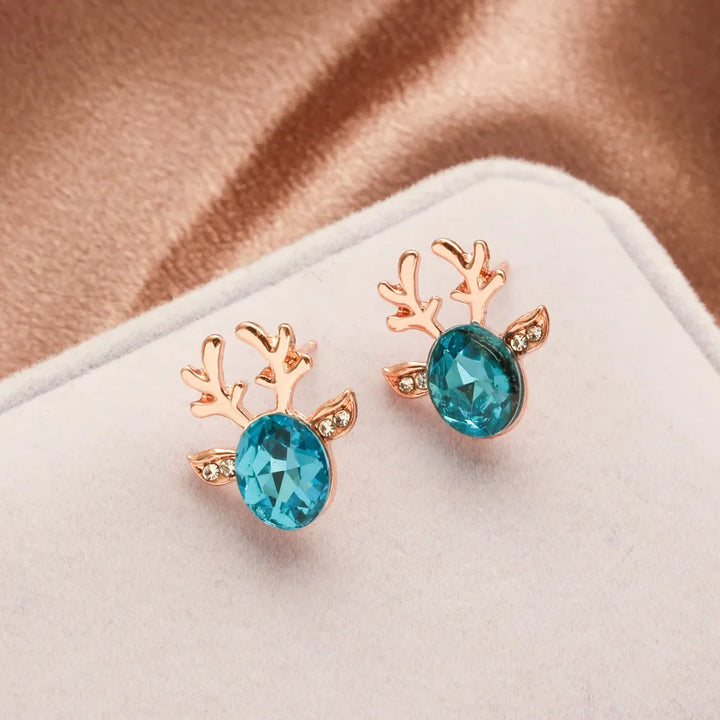 Pendientes de Botón de Cristal con Reno Navideño