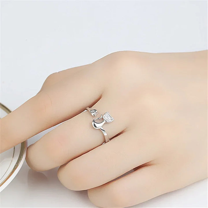 Anillo del Gato con Circonitas (Ajustable)