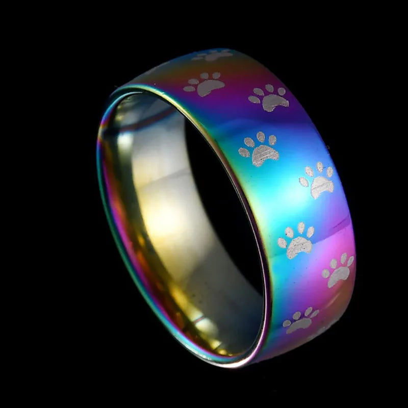 Anillo Artesanal en Acero Inoxidable con Impresión de Huella en Arcoíris