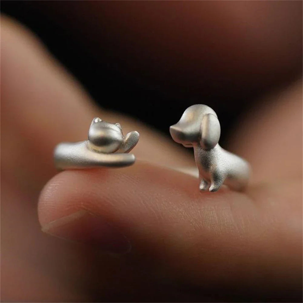 Anillo Elegante Perro y Gato (Ajustable)