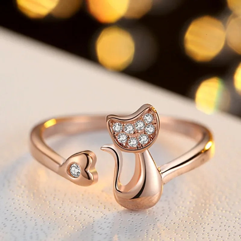 Anillo del Gato con Circonitas (Ajustable)