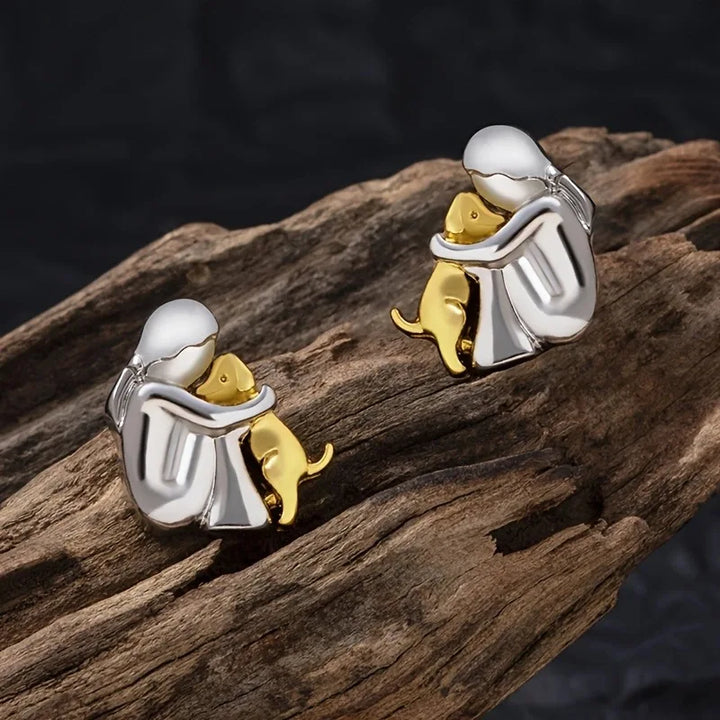 Pendientes Abrazo en dos tonos, plata y oro