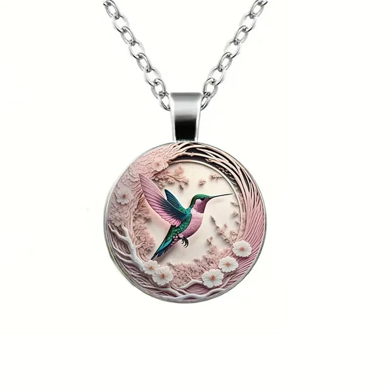 Collar Con Colgante De Cristal En Forma De Colibrí Con Cúpula