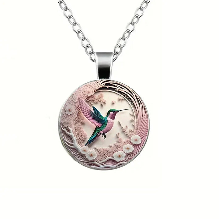 Collar Con Colgante De Cristal En Forma De Colibrí Con Cúpula