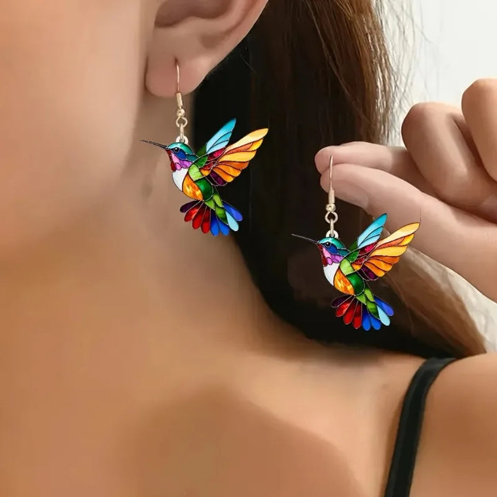 Pendientes Colgantes de Colibrí en Acrílico – Diseño 2D Brillante