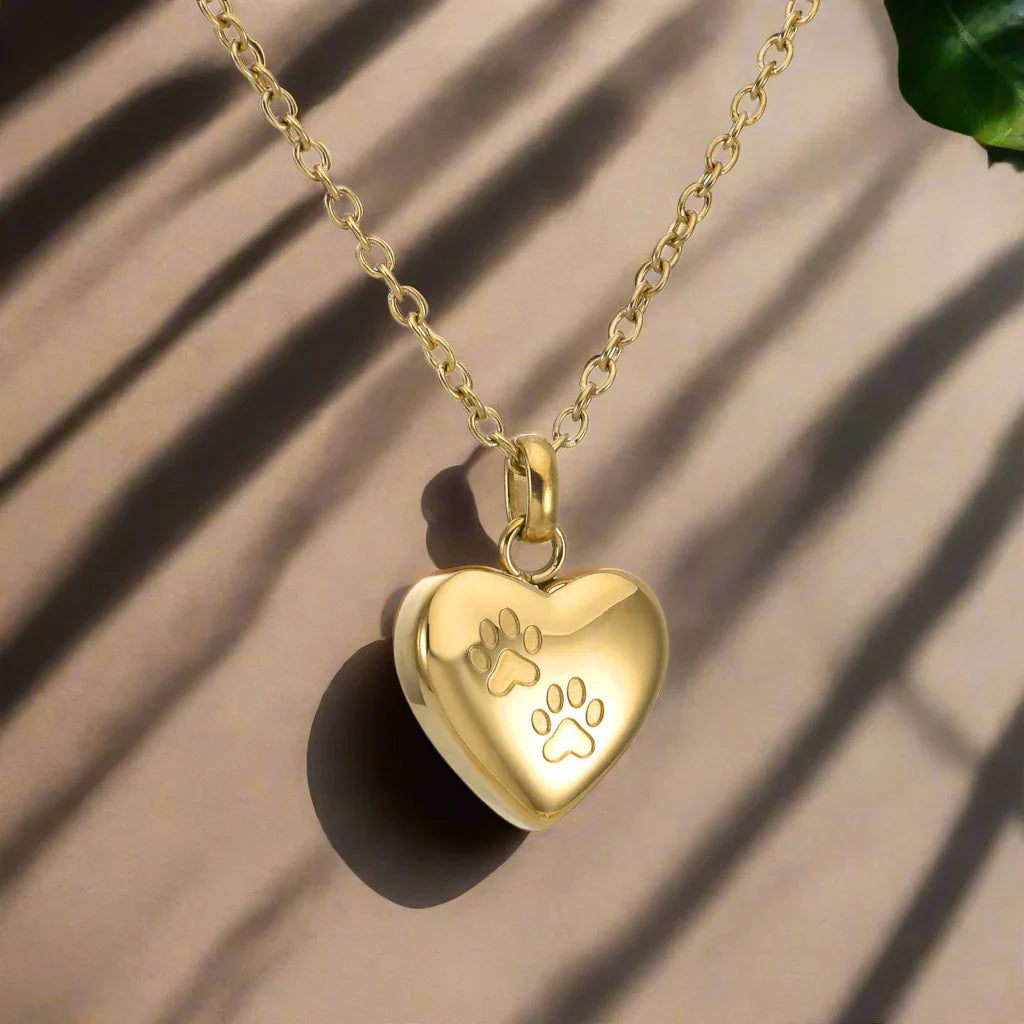 Collar Urna Conmemorativa Para Mascota Con Colgante De Corazón Y Huella Grabada