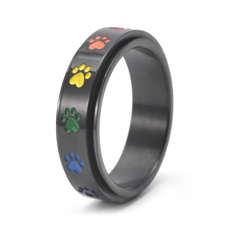 Anillo Giratorio para Reducir el Estrés – Acero Inoxidable con Huellas Arcoíris