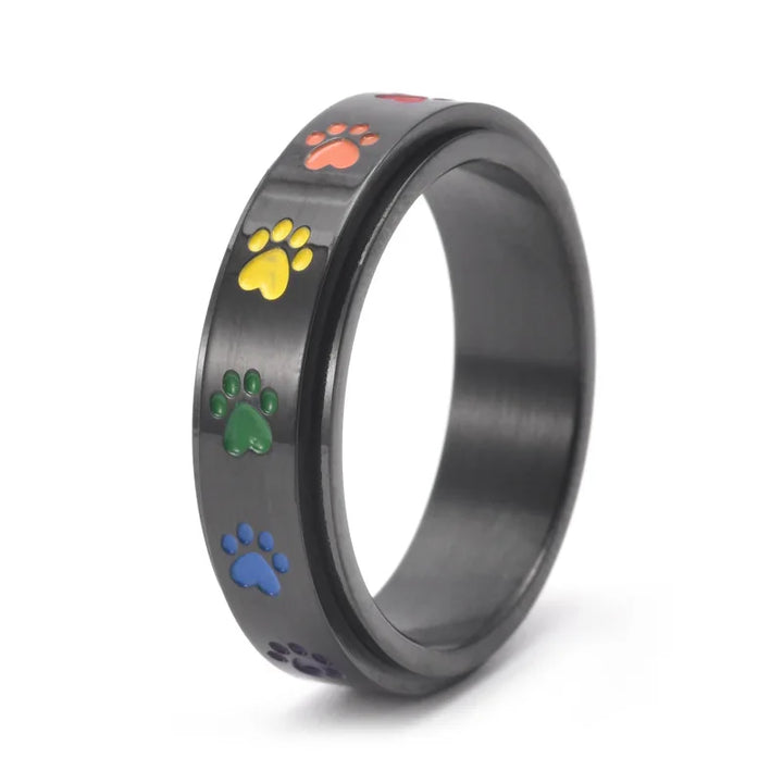 Anillo Giratorio Antiestrés Con Huellas Arcoíris En Acero Inoxidable