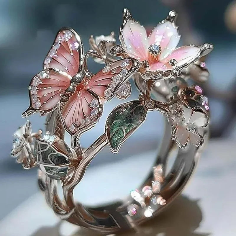 Anillo Mariposa Brillante De La Naturaleza Con Circonita