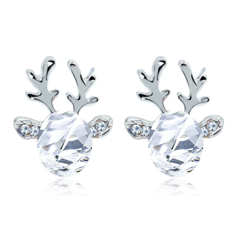 Pendientes de Botón de Cristal con Reno Navideño
