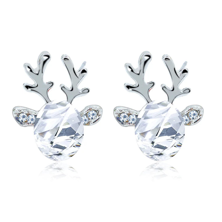 Pendientes de Botón de Cristal con Reno Navideño