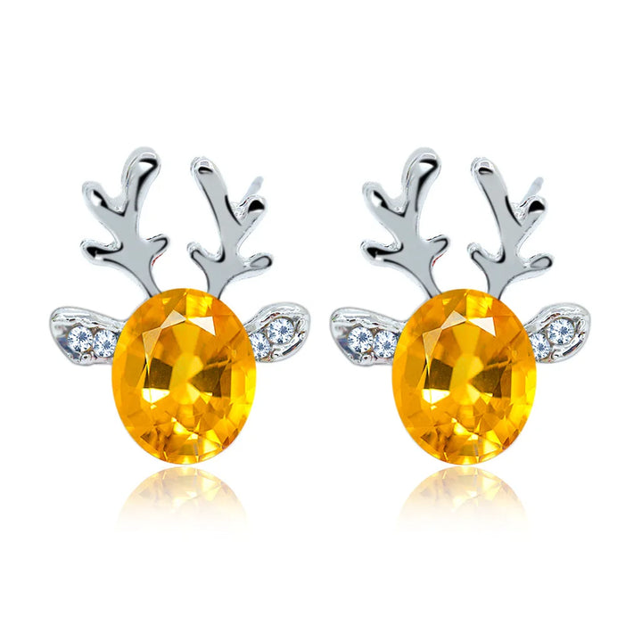 Pendientes de Botón de Cristal con Reno Navideño