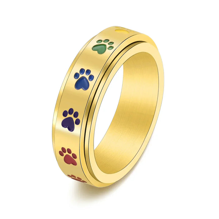 Anillo Giratorio para Reducir el Estrés – Acero Inoxidable con Huellas Arcoíris