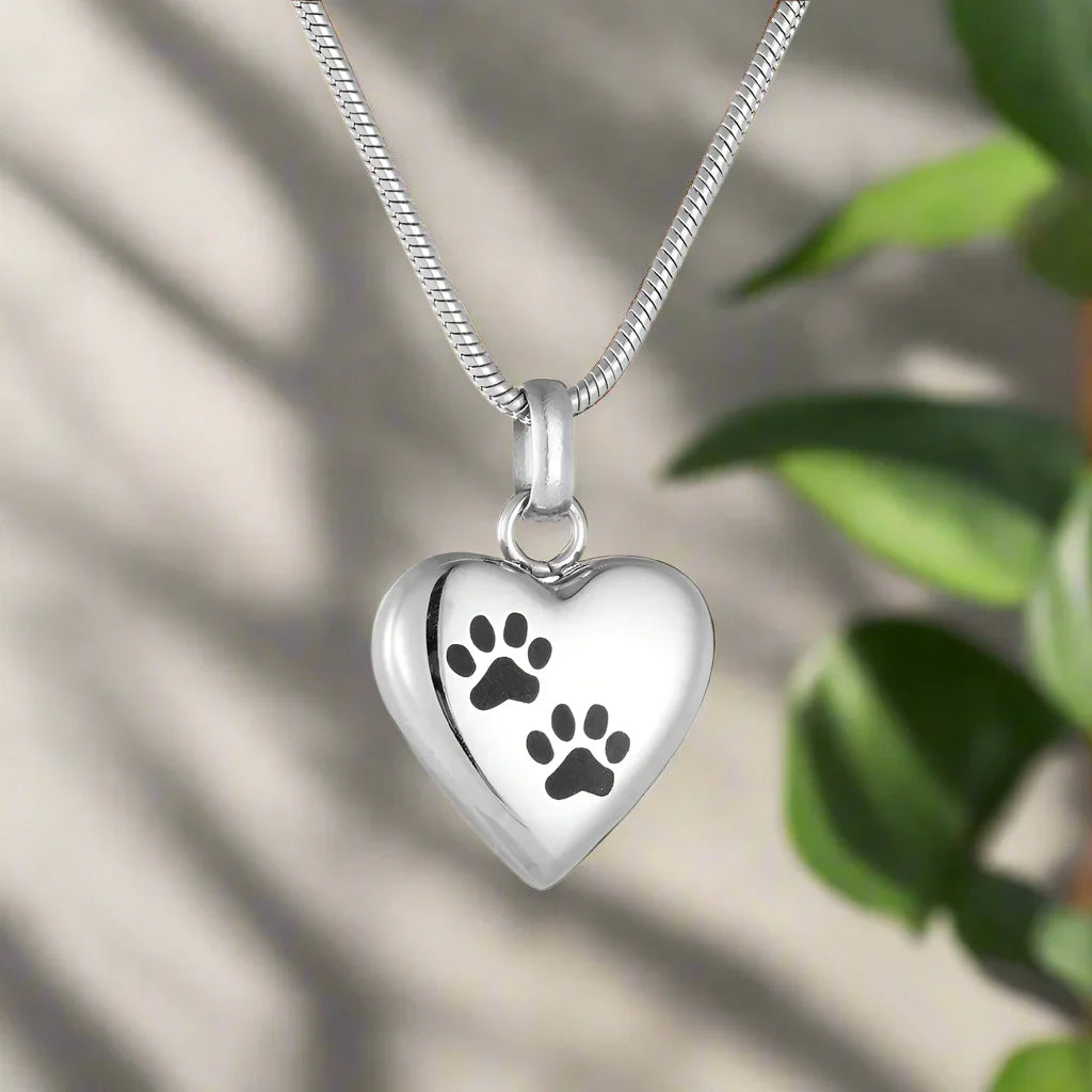 Collar Urna Conmemorativa Para Mascota Con Colgante De Corazón Y Huella Grabada