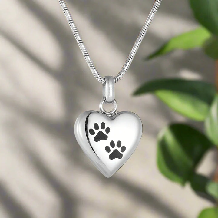 Collar Urna Conmemorativa Para Mascota Con Colgante De Corazón Y Huella Grabada