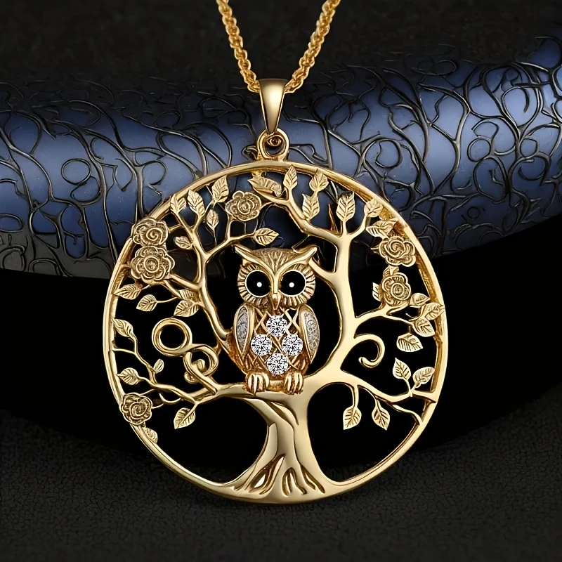 Collar Dorado De Búho Árbol De La Vida