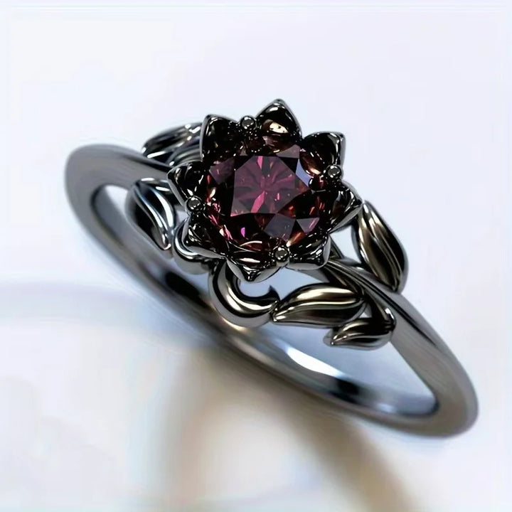 Anillo vintage con flor de piedra roja