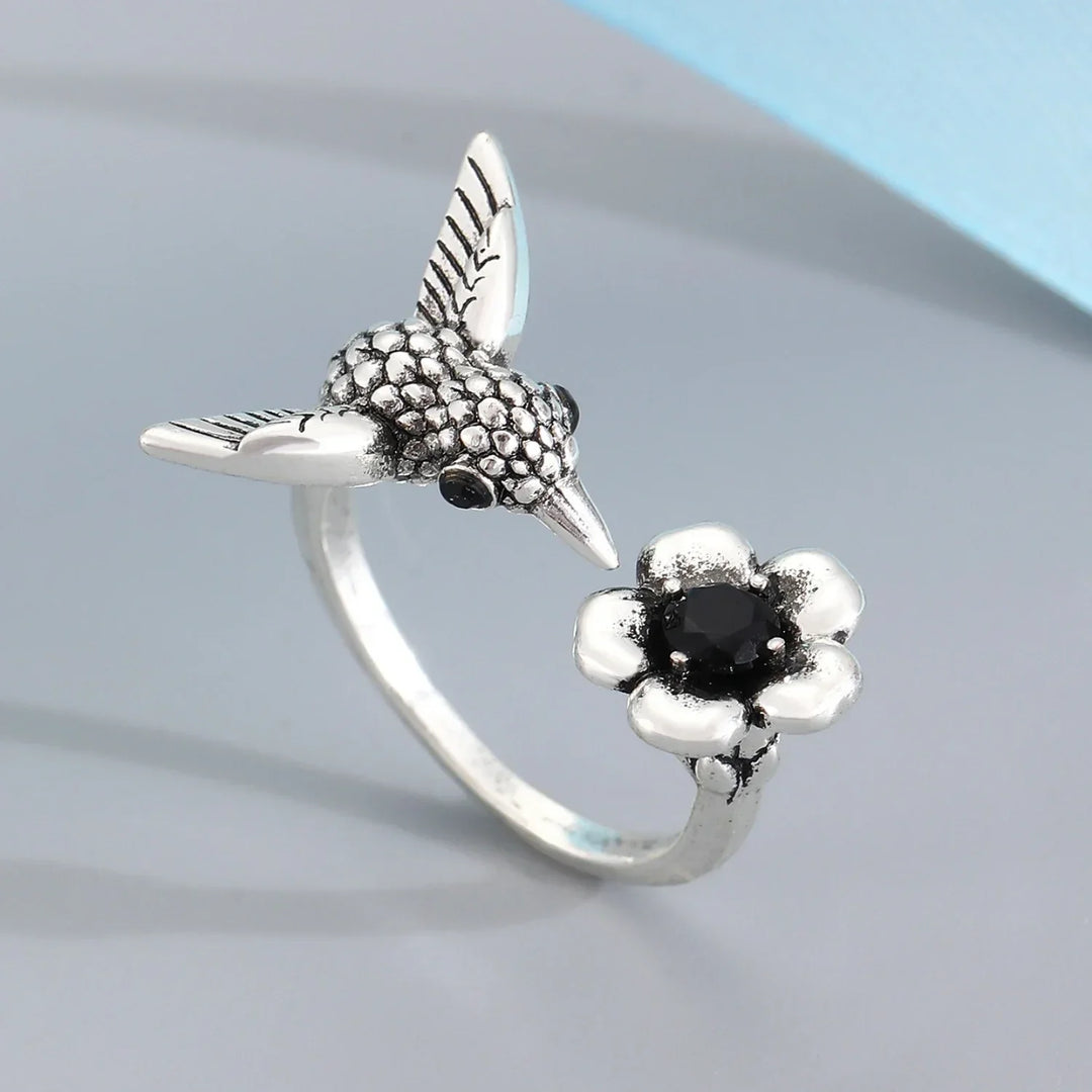 Anillo Colibrí y Flor (Ajustable)