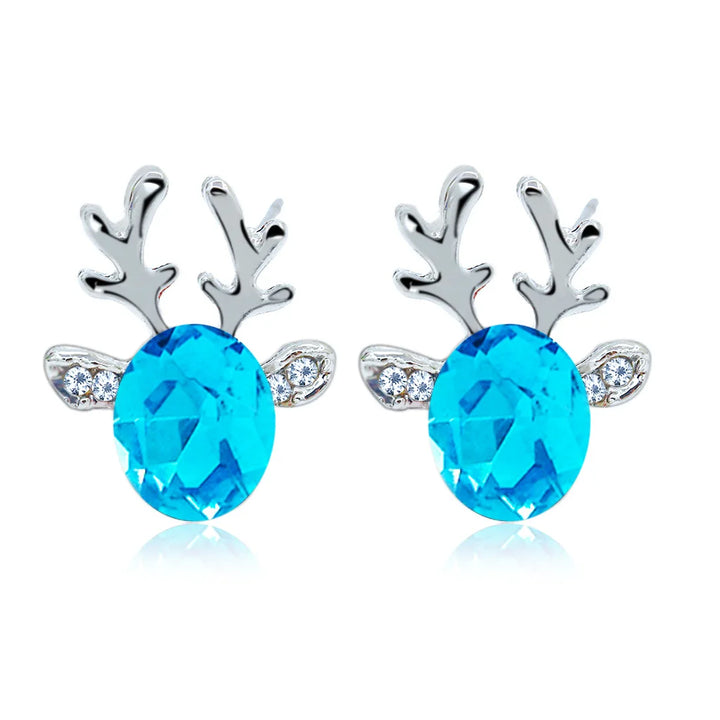 Pendientes de Botón de Cristal con Reno Navideño